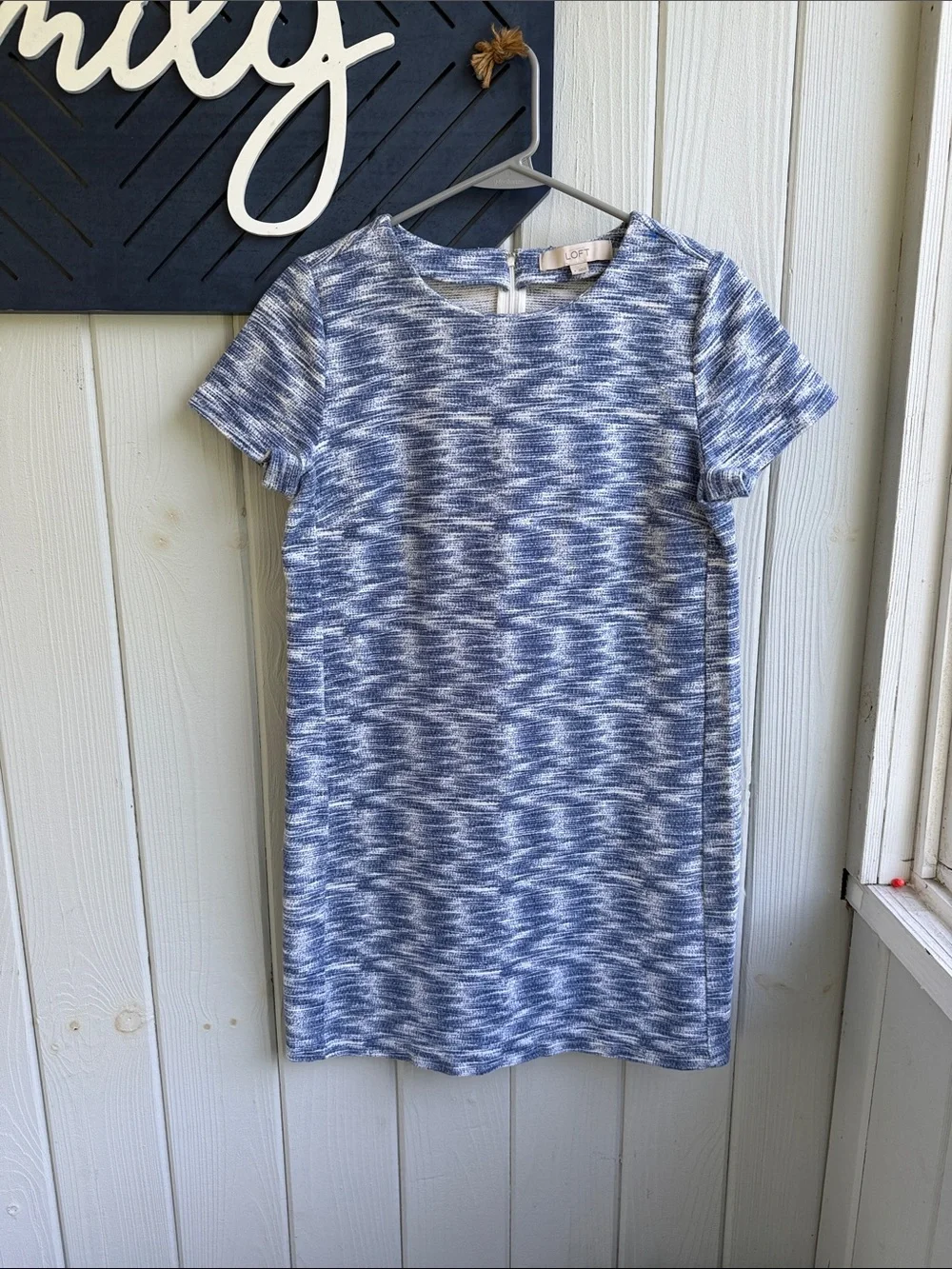 LOFT Blue and White Short Sleeve Shift Dress